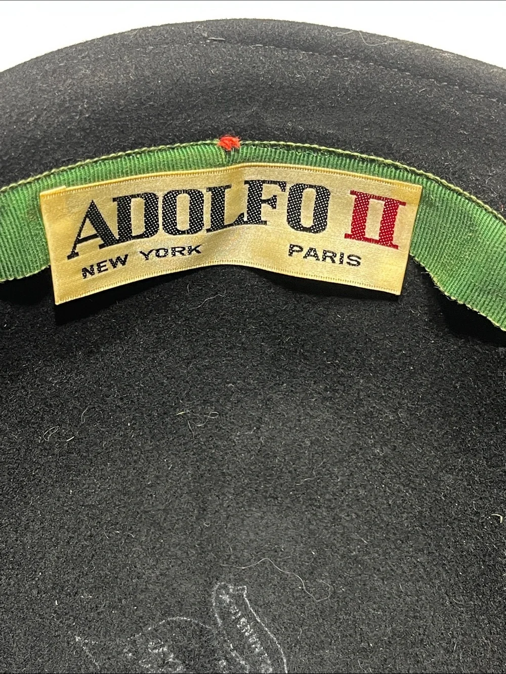 Vintage Adolfo II New York Paris‎ Black Wool Felt Cloche Bowler Hat